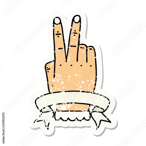 victory v hand gesture with banner illustration