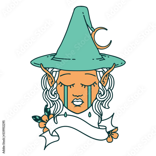 sad elf mage character face illustration