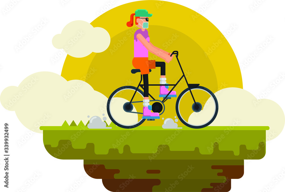 A woman is cycling around with her bike