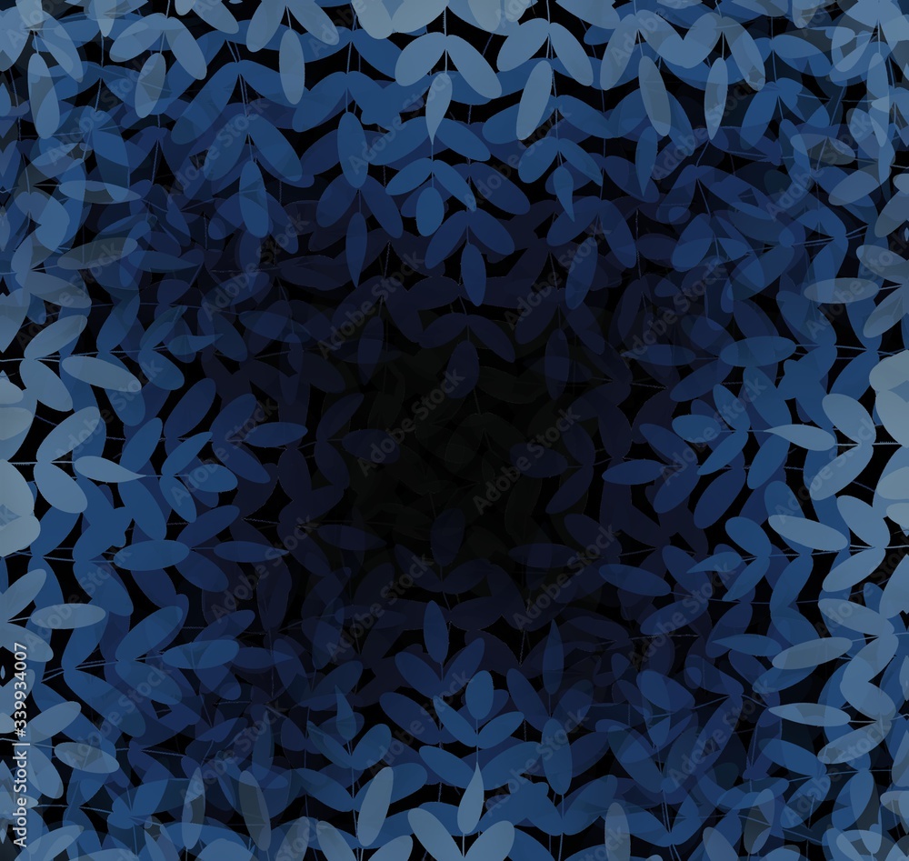 Fototapeta premium square frame of blue leaves on a dark background