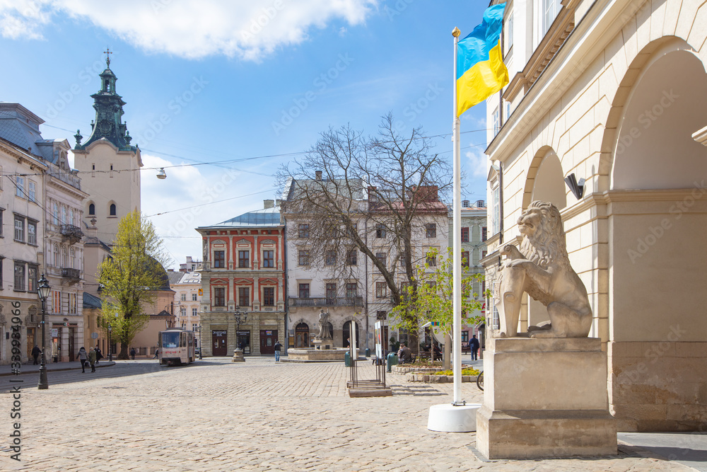 Sculpture of Lion near Lviv City hall, Ukraine