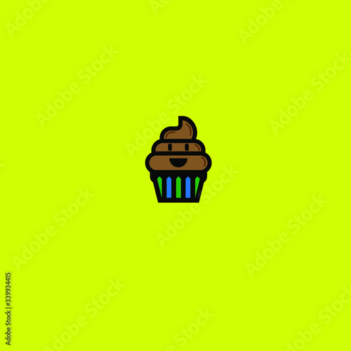 a combination of dung and cake, forming a chocolate cake dung logo.