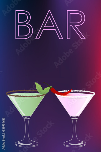 Cocktail party vector invitation poster or banner with colorful drinks