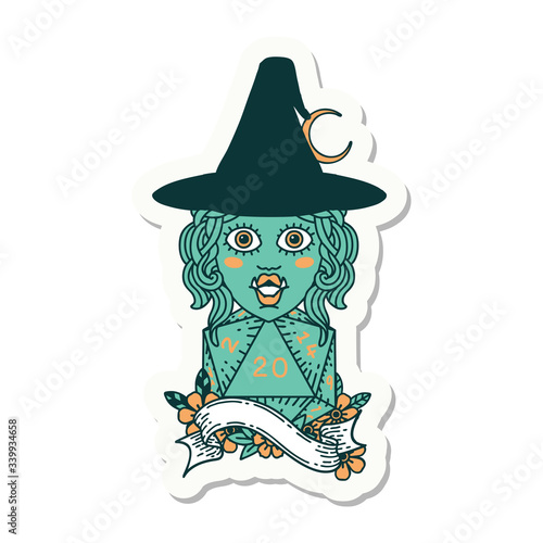 half orc mage with natural 20 dice roll sticker
