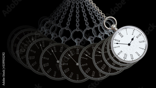 Pocket watch in black background. 3D Illustration.