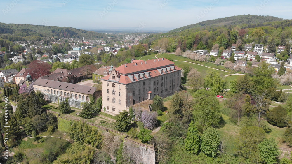 4k Aerial view  over beautiful buildings in Baden Baden, Germany, Europe