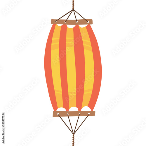 Red orange hammock icon. Flat cartoon illustration of red yellow striped hammock with nobody vector concept for web design. Top view. Isolated on white background.