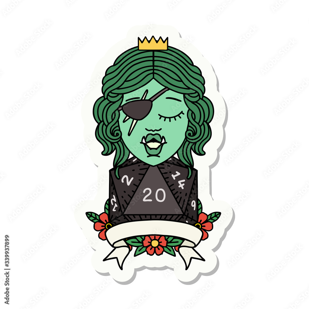 half orc rogue character with natural twenty dice roll sticker half orc rogue character with natural twenty dice roll sticker