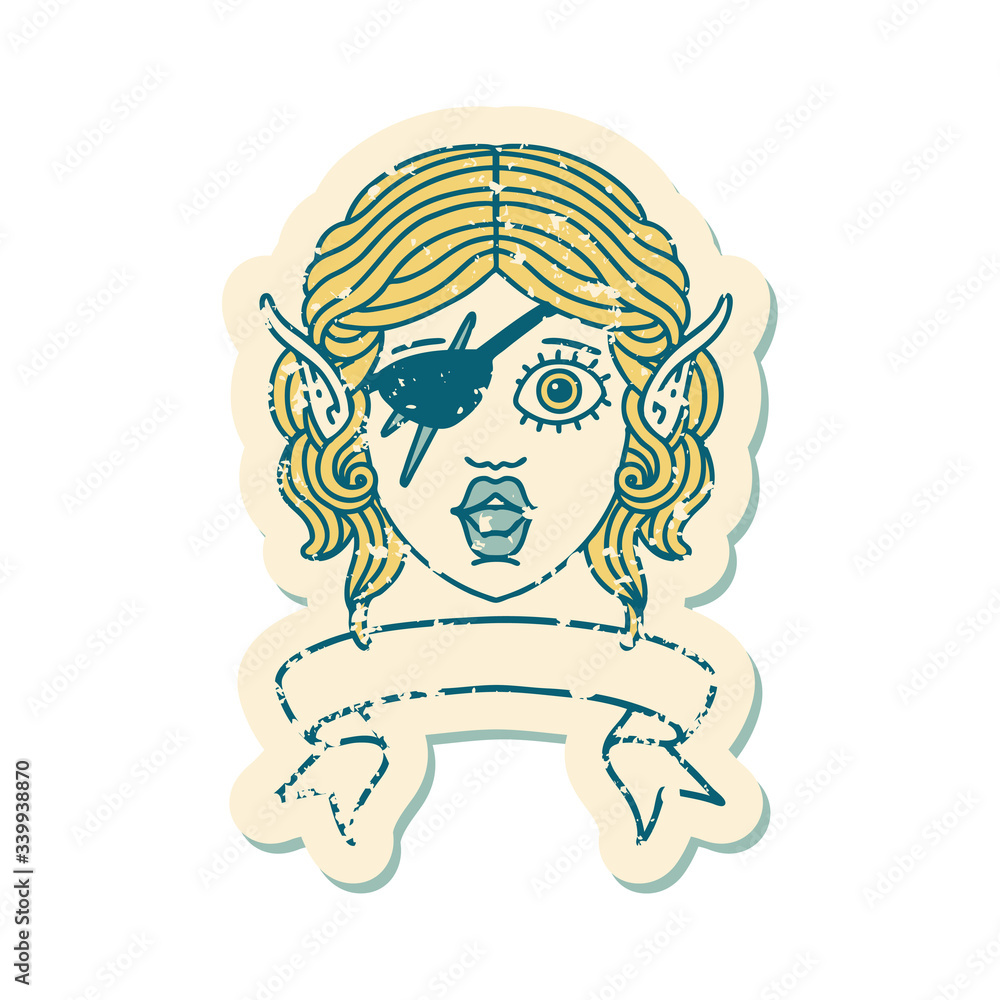 elf rogue character face with banner illustration elf rogue character face with banner illustration