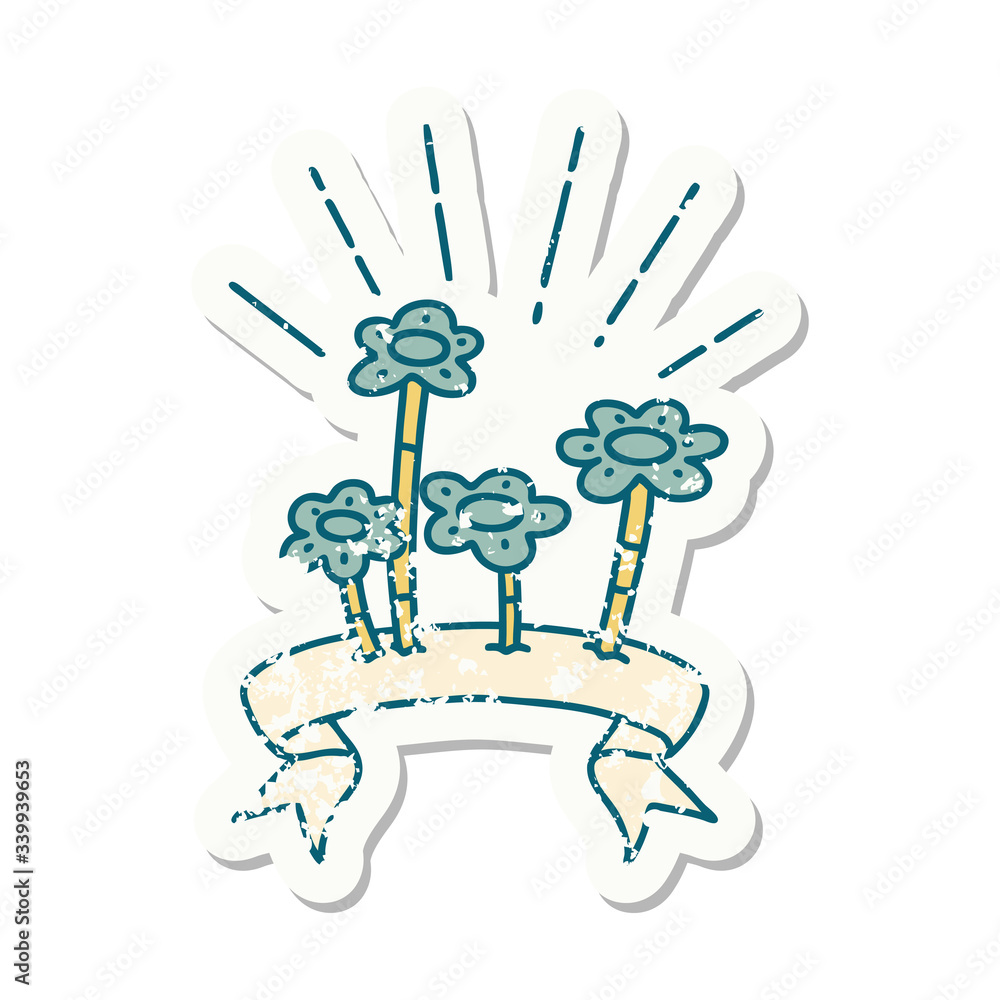 Obraz premium grunge sticker of tattoo style flowers growing