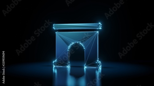 Photography 3d rendering wireframe neon glowing symbol of archway on black background with r