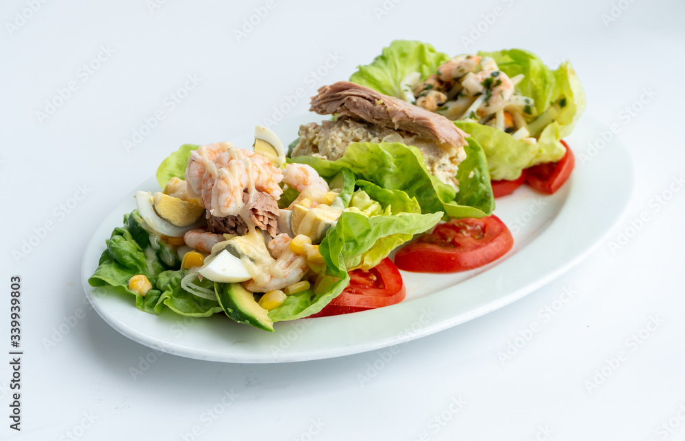 Seafood salad with Tuna, Eggs, Shrimps and octopus Seafood salad with Tuna, Eggs, Shrimps and octopus
