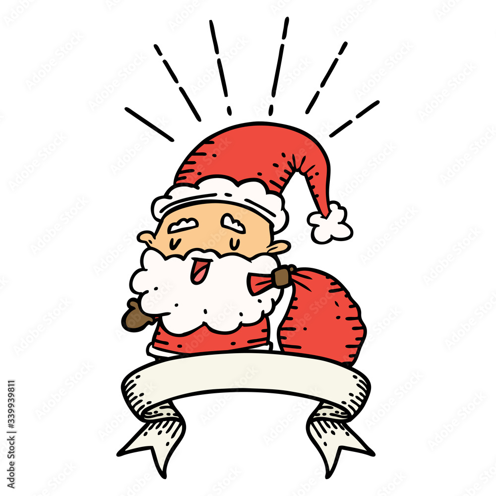 banner with tattoo style santa claus christmas character with sack banner with tattoo style santa claus christmas character with sack
