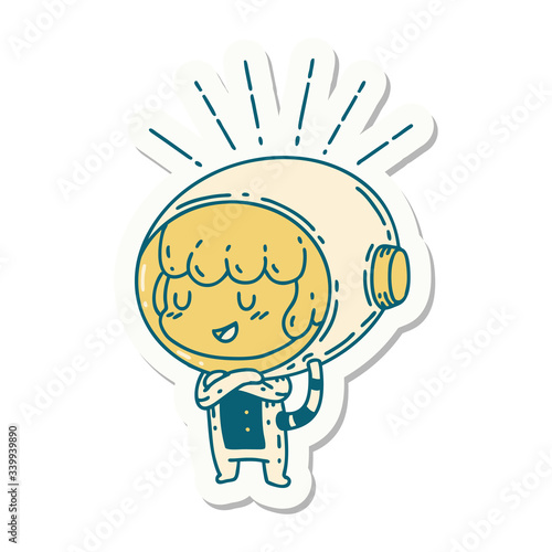 sticker of tattoo style woman in astronaut suit