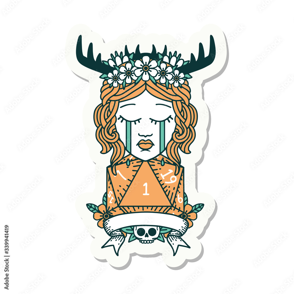 crying human druid with natural one roll sticker crying human druid with natural one roll sticker