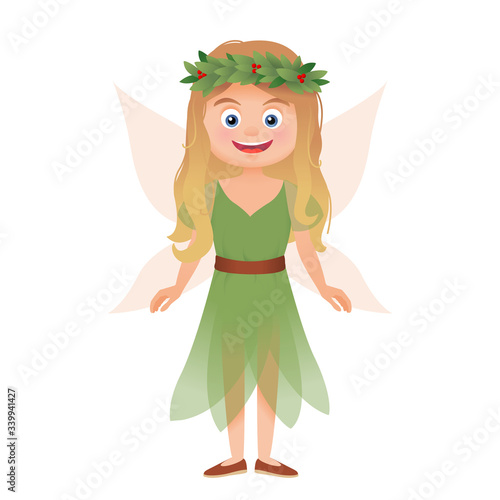 Cute forest fairy, girl in costume isolated on white