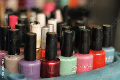 colorful nail polishes closeup