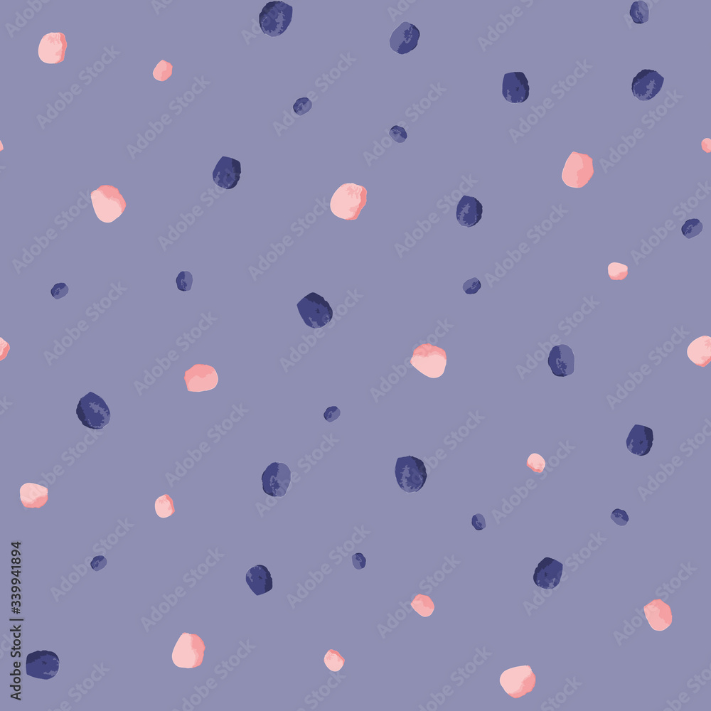 Small textural dots vector seamless pattern. Girly seamless pattern. Pink blue spots on purple background. Vector illustration. Surface pattern design.