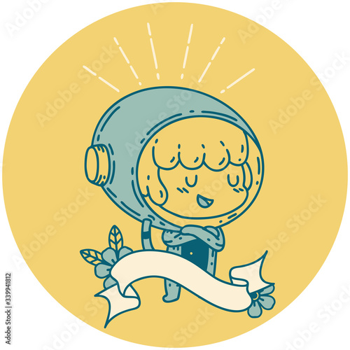 icon of tattoo style woman in astronaut suit