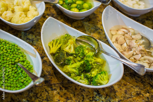 boiled broccoli in a restaurant buffet