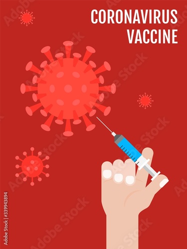 Hand injecting coronavirus with syringe vector illustration