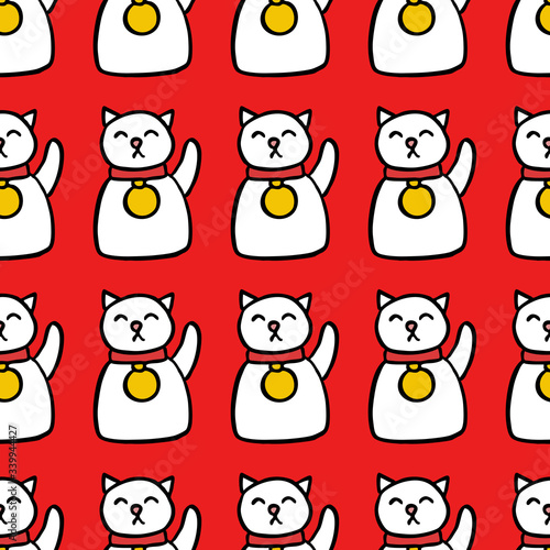 maneki neko seamless doodle pattern
