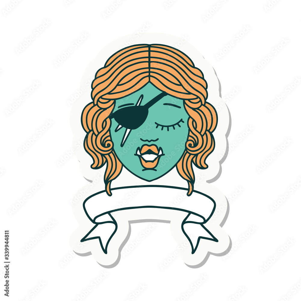 orc rogue character face with banner sticker orc rogue character face with banner sticker
