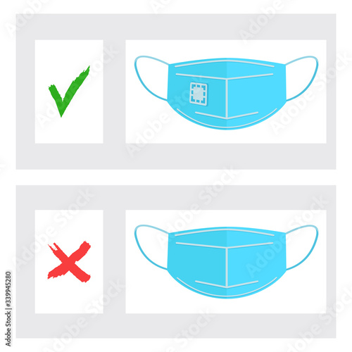 Medical protective masks with and without filters. PPE, personal protective equipment. Virus and dust protection. The advantage of a mask with a filter concept