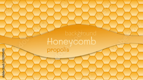 The concept of a honeycomb, honey, propolis, for beauty and health. Vector background from hexagons in yellow and orange colors. Minimalism. Copyspace.