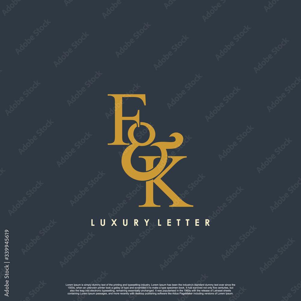 Initial letter F & K FK luxury art vector mark logo, gold color on black background. Initial letter F & K FK luxury art vector mark logo, gold color on black background.