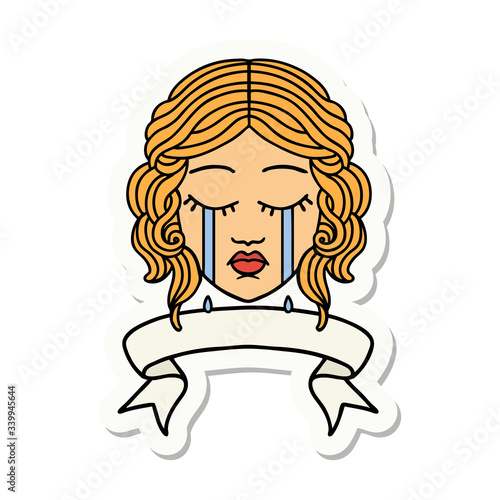 tattoo sticker with banner of female face crying