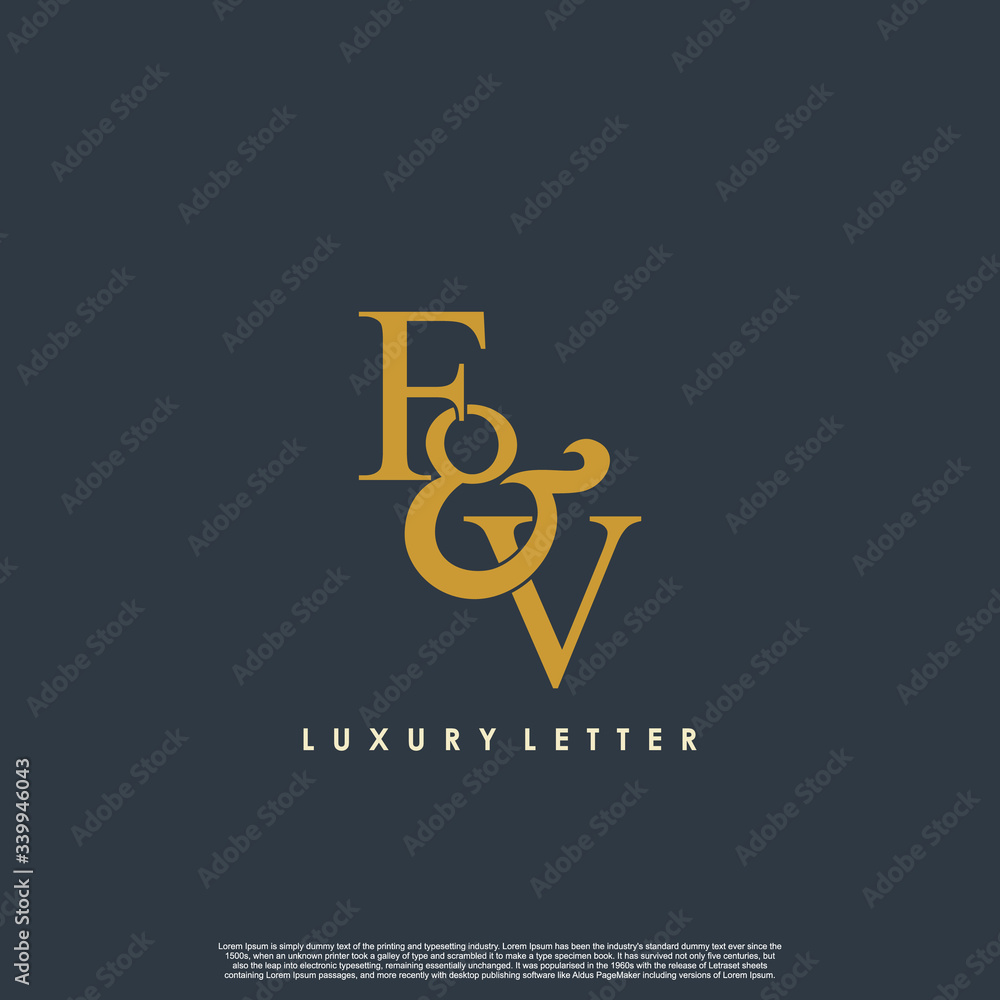 Initial letter F & V FV luxury art vector mark logo, gold color on black background. Initial letter F & V FV luxury art vector mark logo, gold color on black background.