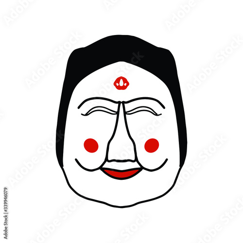 Hand drawn traditional Okame Japanese mask. Vector art