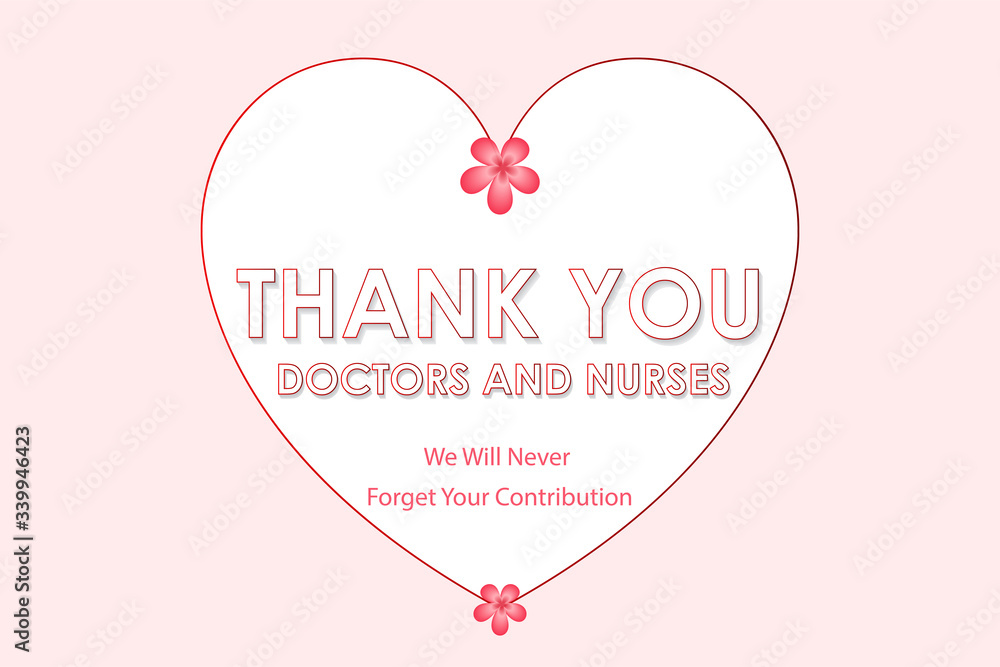 Thank you, doctor and nurse coronavirus ( COVID-19 ) greetings with text effect & heart vector template 