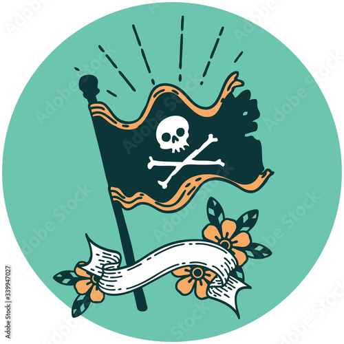 icon of tattoo style waving pirate flag