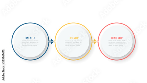 Vector thin line element with white circle and arrows process steps. Business concept with 3 options, circles.