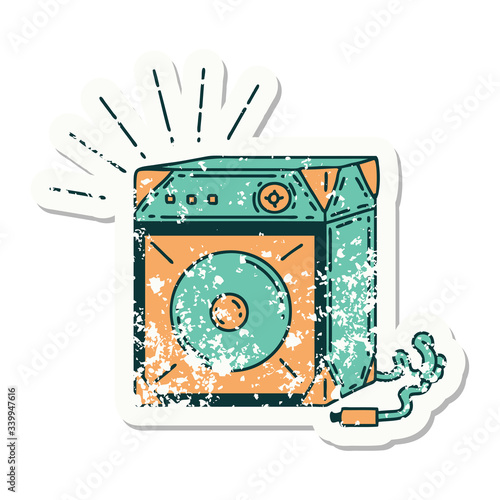 grunge sticker of tattoo style guitar amplifier