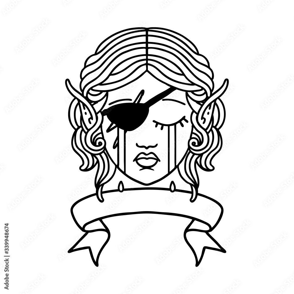 crying elf rogue character face with banner illustration crying elf rogue character face with banner illustration