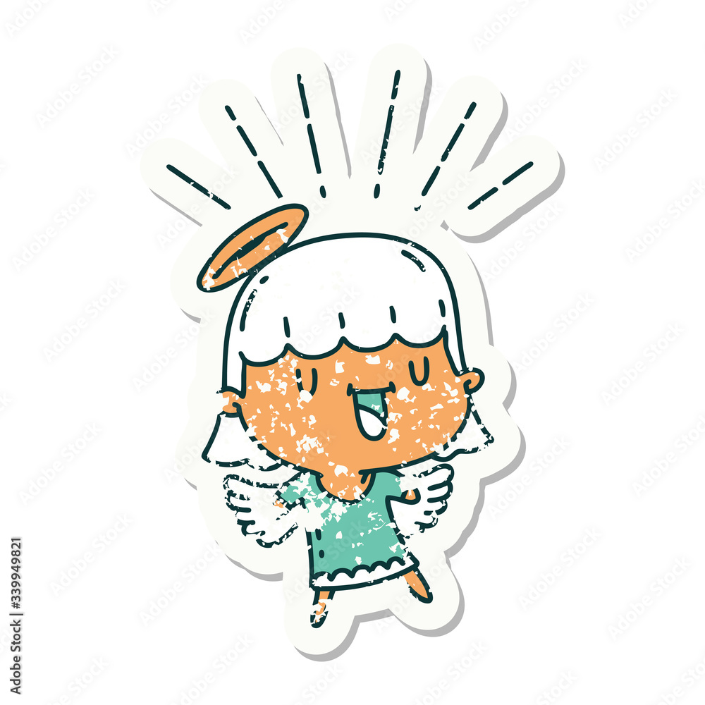 grunge sticker of tattoo style singing angel grunge sticker of tattoo style singing angel