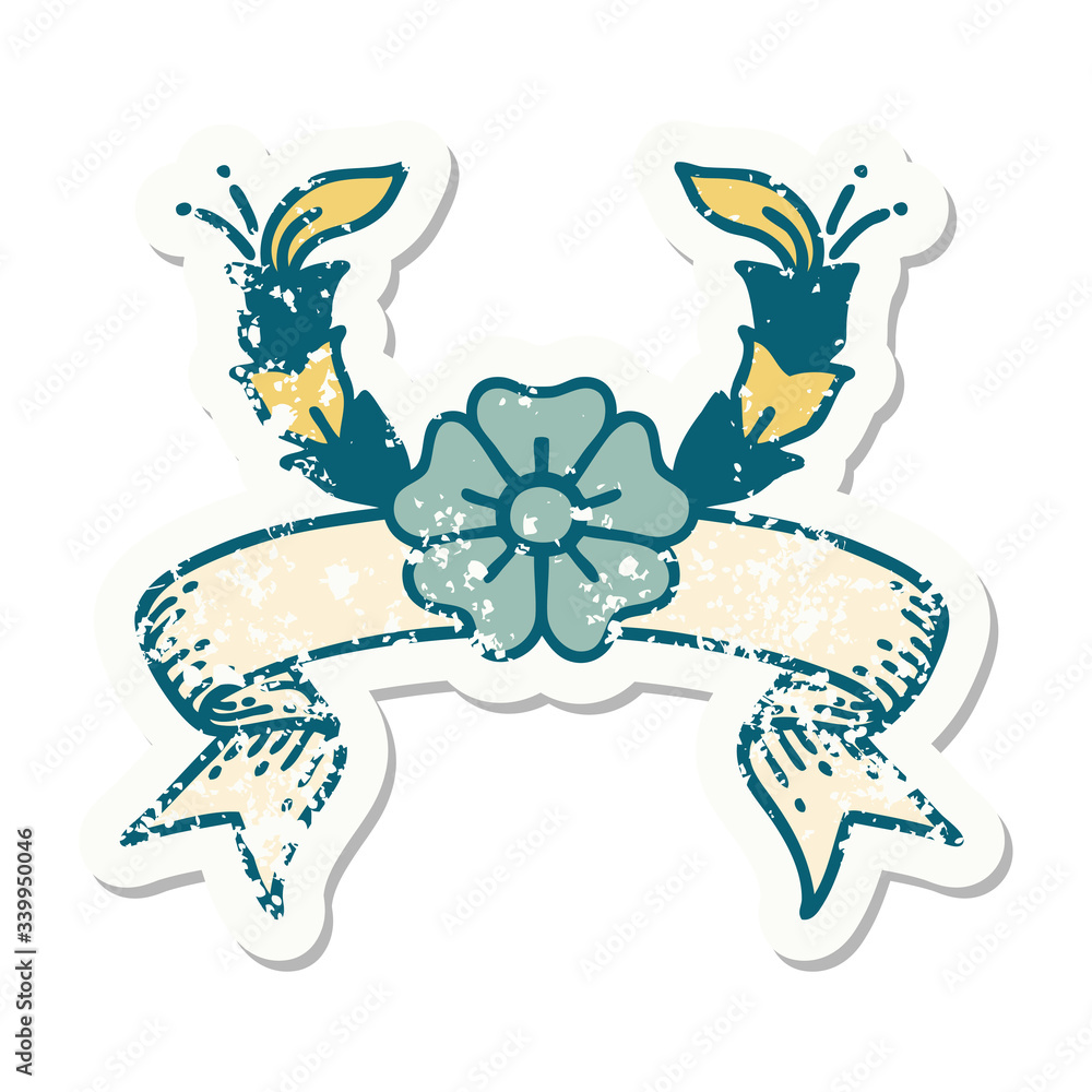 Fototapeta premium grunge sticker with banner of a decorative flower