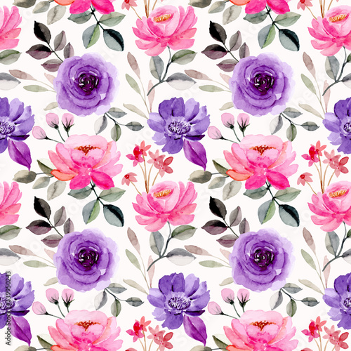 pink purple watercolor floral seamless pattern photo