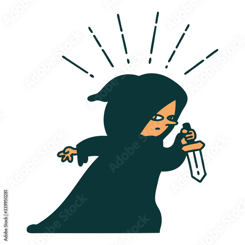 traditional tattoo style assassin with knife
