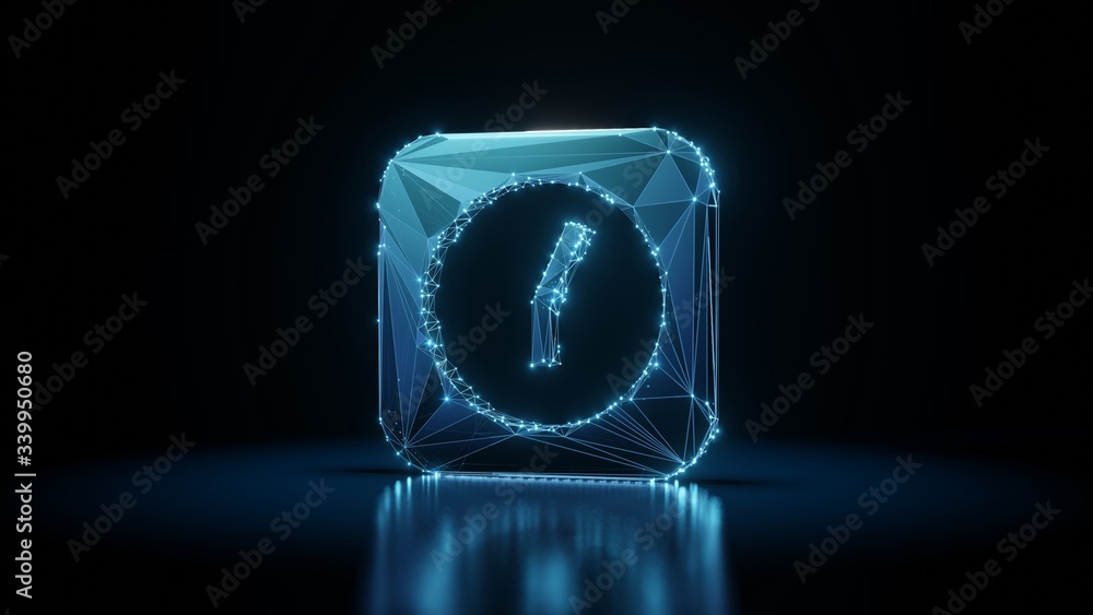 3d rendering wireframe neon glowing symbol of alarm clock on black background with reflection 3d rendering wireframe neon glowing symbol of alarm clock on black background with reflection