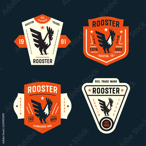 Set of Vintage Badges with Rooster Graphic Mark. Collection of Retro Emblems. Premium Logo Design. Bold and Crisp Style. Vector Illustration.