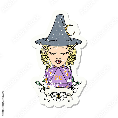 elf mage character with natural twenty dice roll illustration