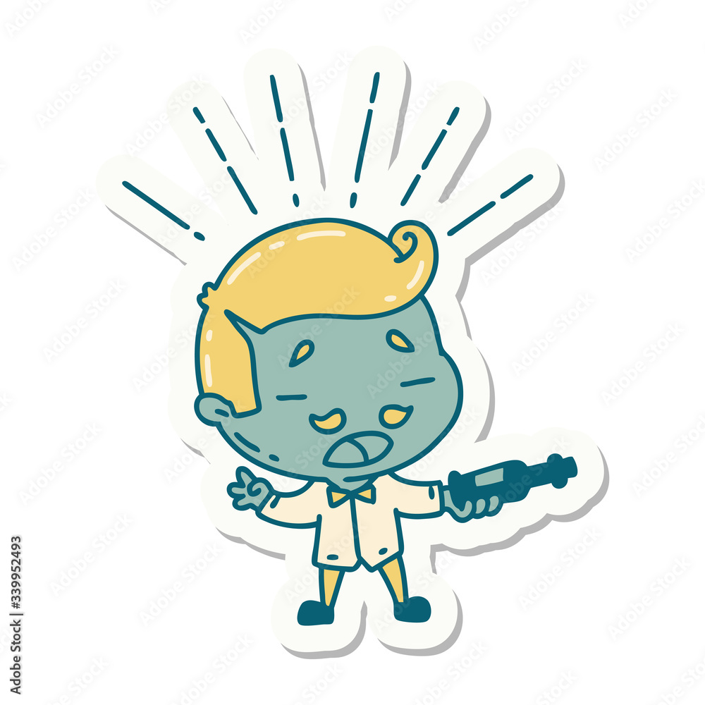 sticker of tattoo style man serving wine