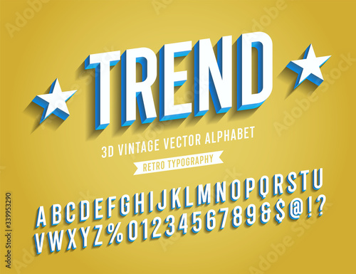 Slanted Vintage 3D Sans Serif Condensed Alphabet with Rich Colors. Retro Typography. Vector Illustration.