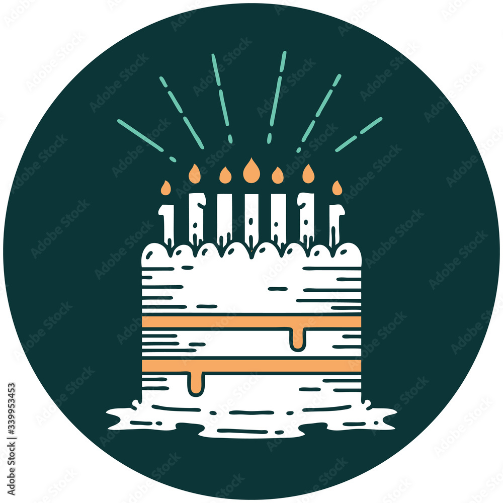 icon of tattoo style birthday cake icon of tattoo style birthday cake