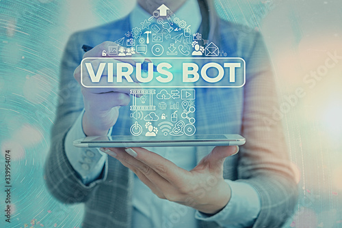 Word writing text Virus Bot. Business photo showcasing malicious selfpropagating malware designed to infect a host photo