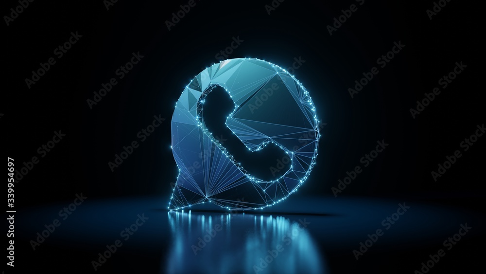 3d rendering wireframe neon glowing symbol of communication WhatsApp on black  background with reflection Stock Illustration | Adobe Stock